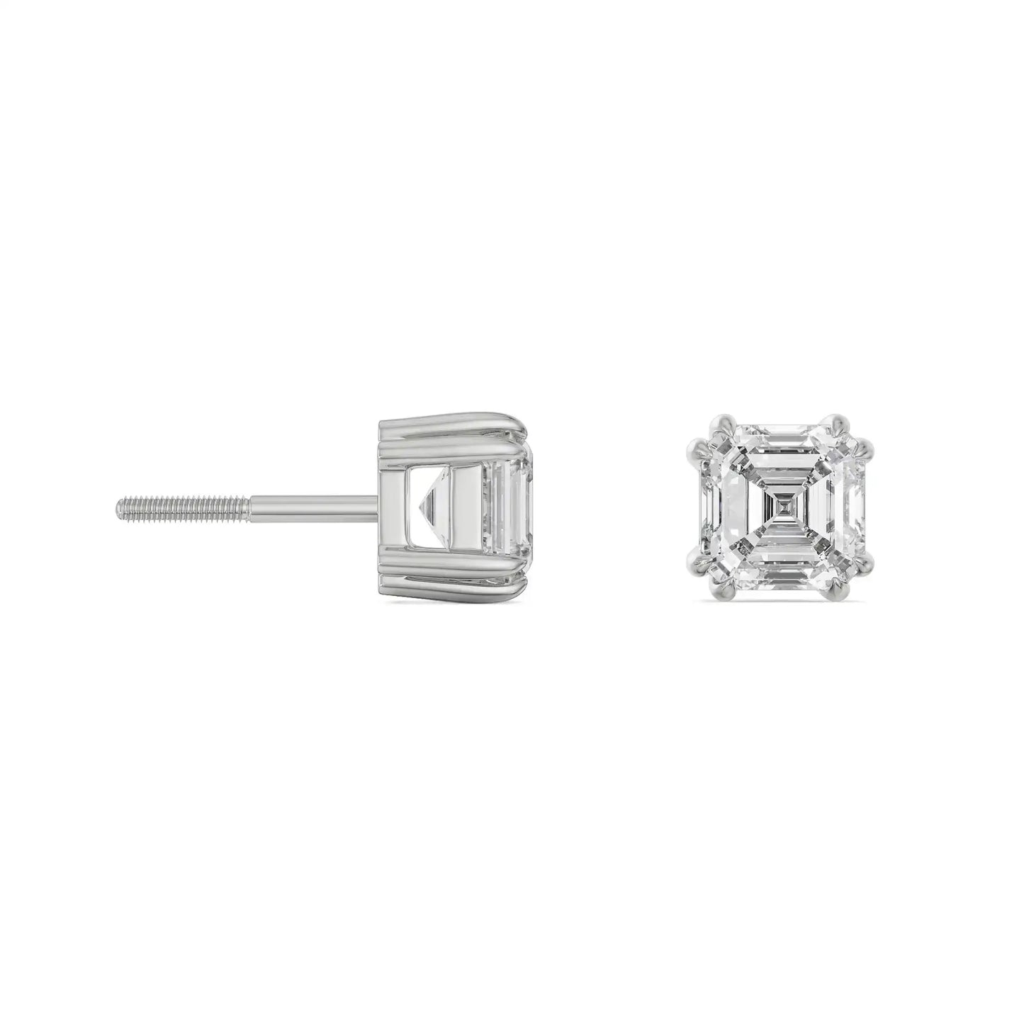 1 CT Asscher Diamond Studs Earrings