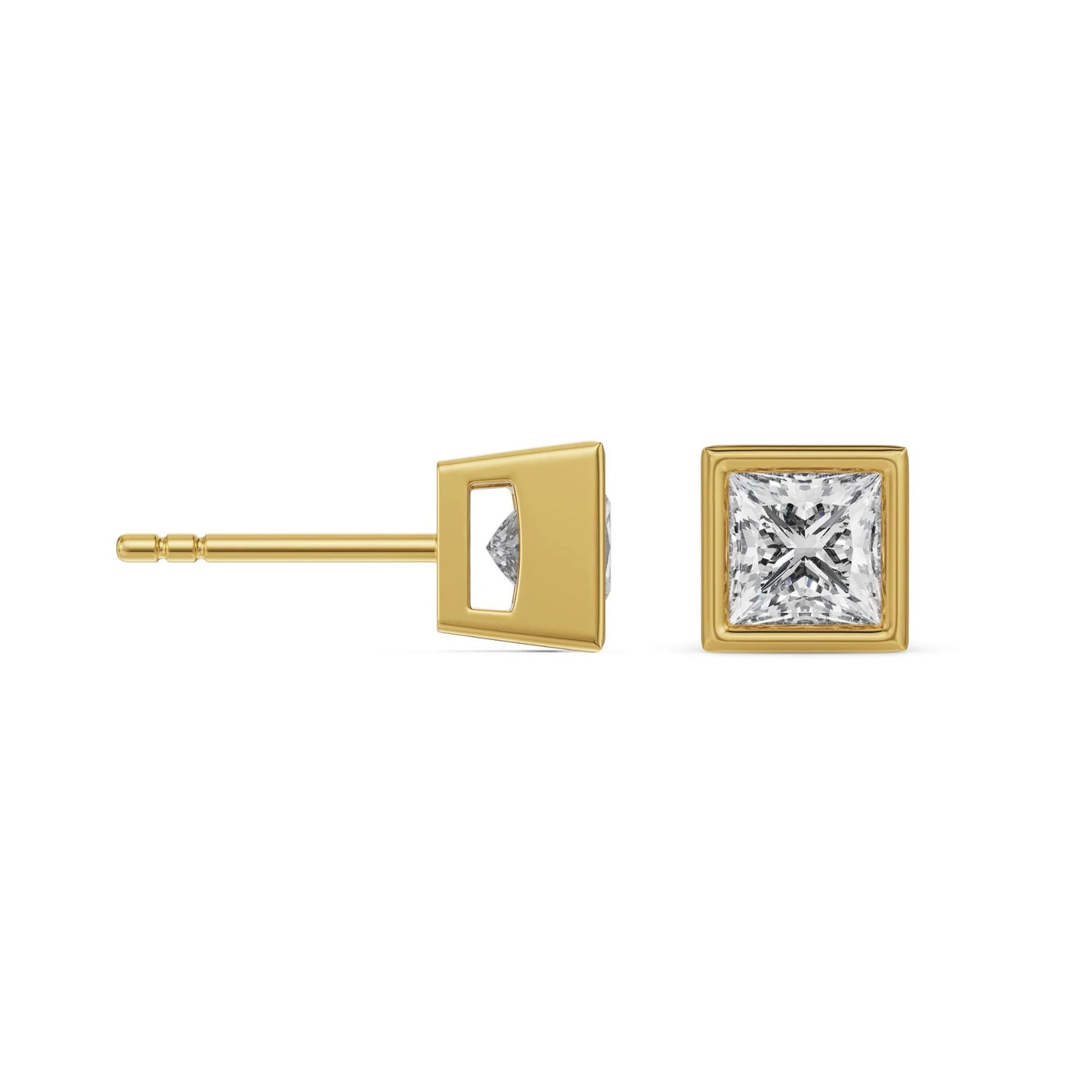 1.5 CT Bezel Princess Solitaire Studs Earrings