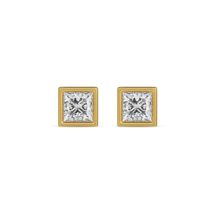 1.5 CT Bezel Princess Solitaire Studs Earrings