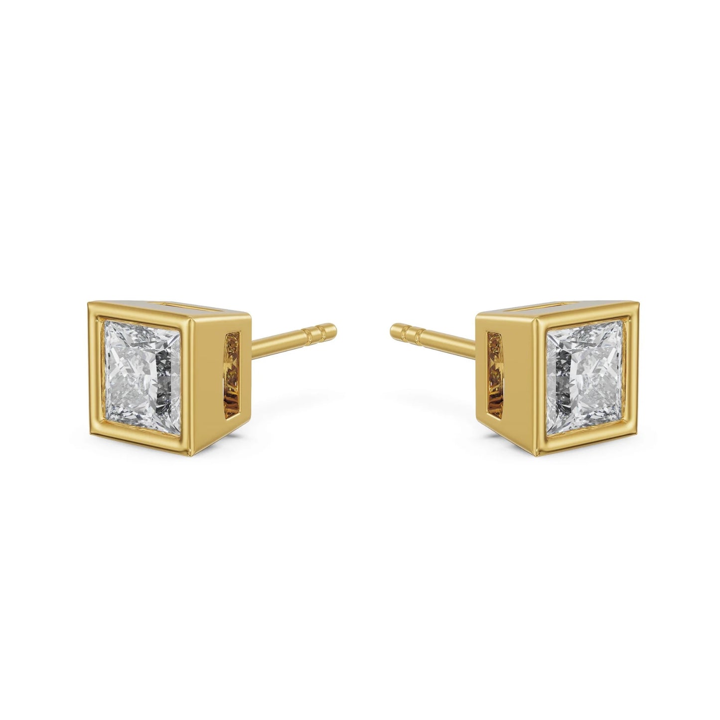 1.5 CT Bezel Princess Solitaire Studs Earrings