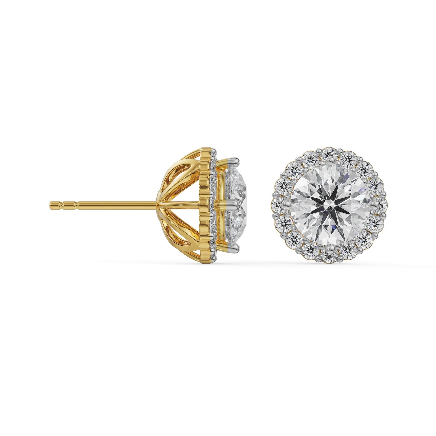 1 CT Halo Round Solitaire Studs Earrings