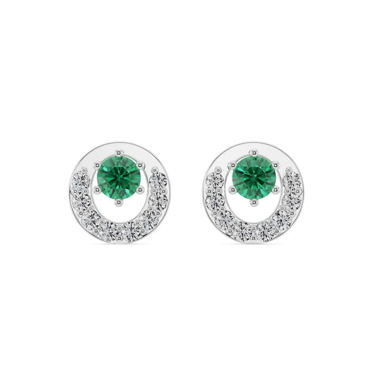 Halo Emerald Diamond Studs Earrings