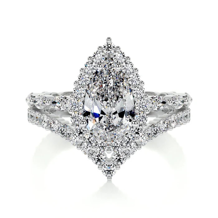 1.5 CT Pear Shaped Halo Diamond Rings For Women