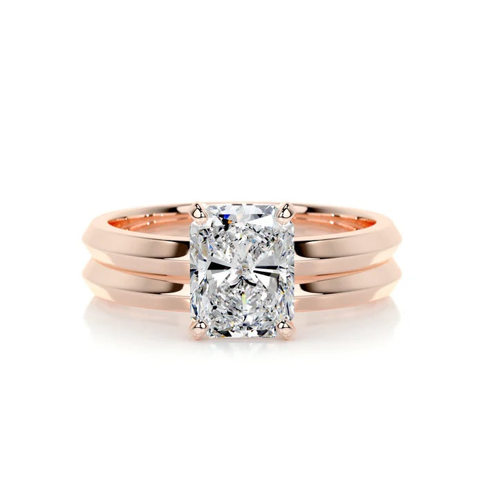 2 CT Radiant Shaped Solitaire Diamond Rings Set For Women